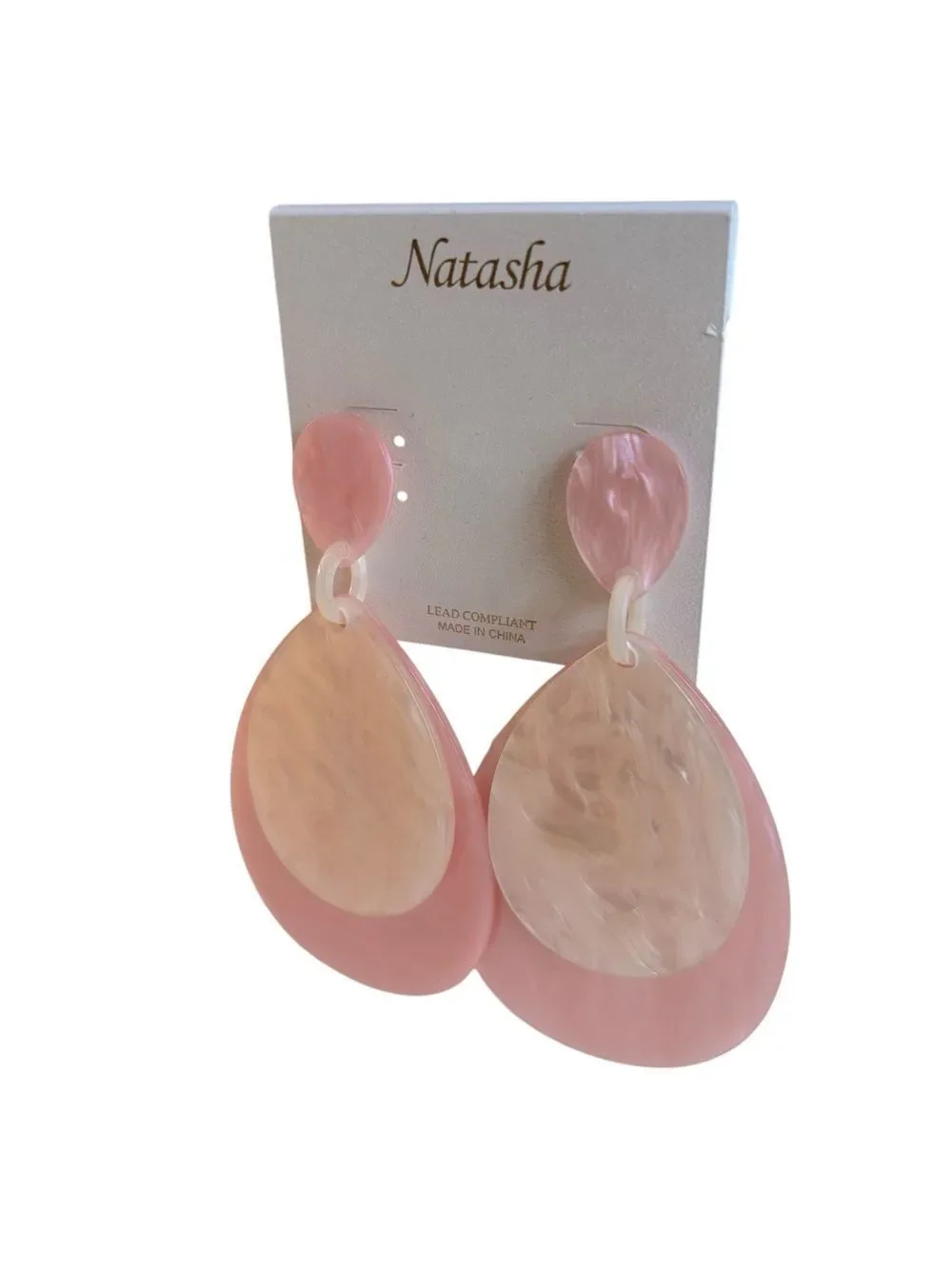 Natasha Pearlescent & Marbled Pink & Cream Layered Teardrop Earrings